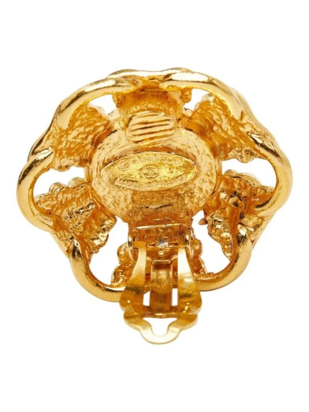 Chanel CC Logo Earrings Gold Plated Tiger